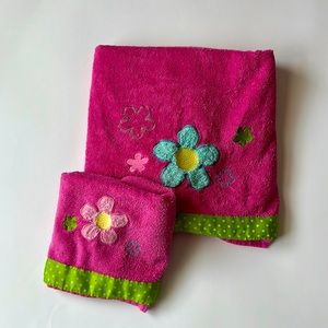 Embroidered Pink Bath Towel with matching Hand Towel